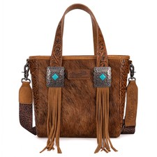 Wrangler Hair-on Cowhide Tote Bag For Women Western Handbag Floral Tooling Pa...
