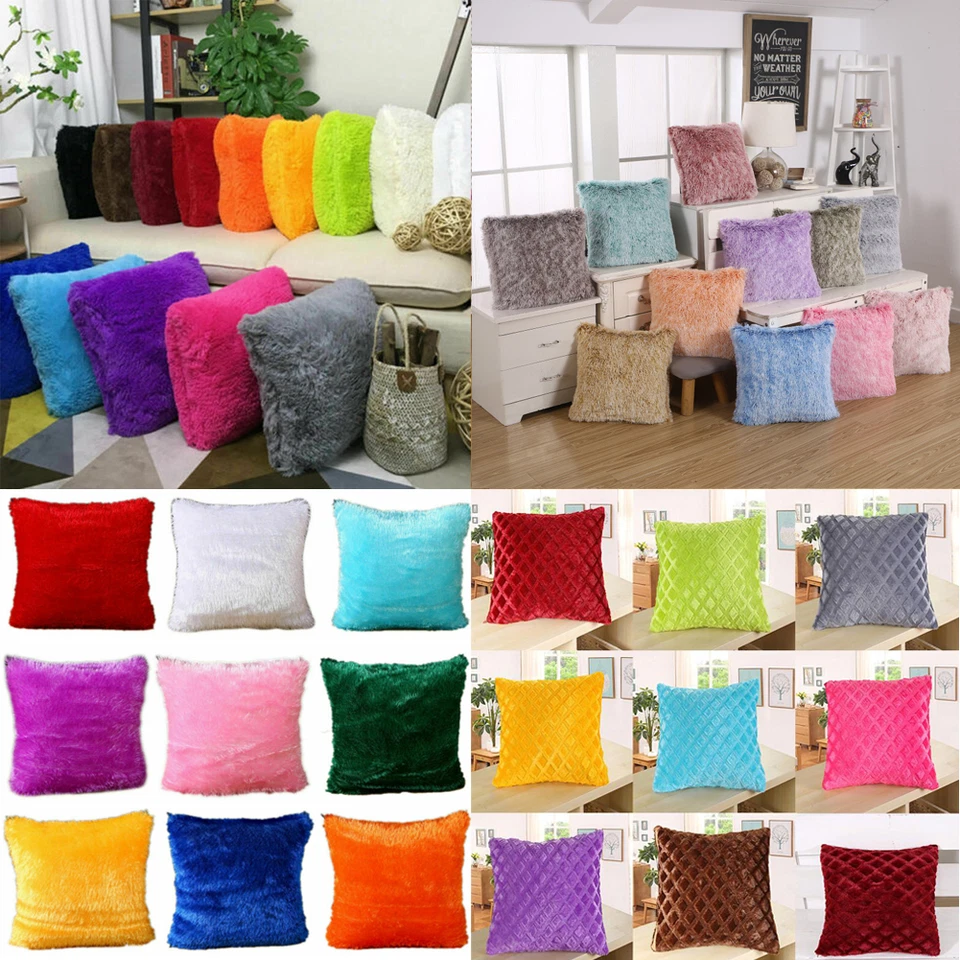 Funda de almohada de felpa de piel esponjosa peluda decoración de sofá de hogar funda de cojín suave tiro N Foto 2 de 4