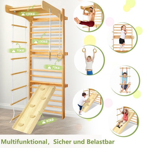 Kletterwand Klettergerüst Sprossenwand Kinder Turngeräte mit Klimmzugstange Neu - Bild 7 von 12