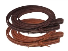 Showman 5/8" x 8' Argentina Cow Leather Basket Weave Tooled Split Reins