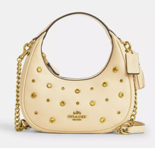 Coach Carmen Crystals Mini Crossbody Bag Pebble Leather Cream  Moonlight NWT