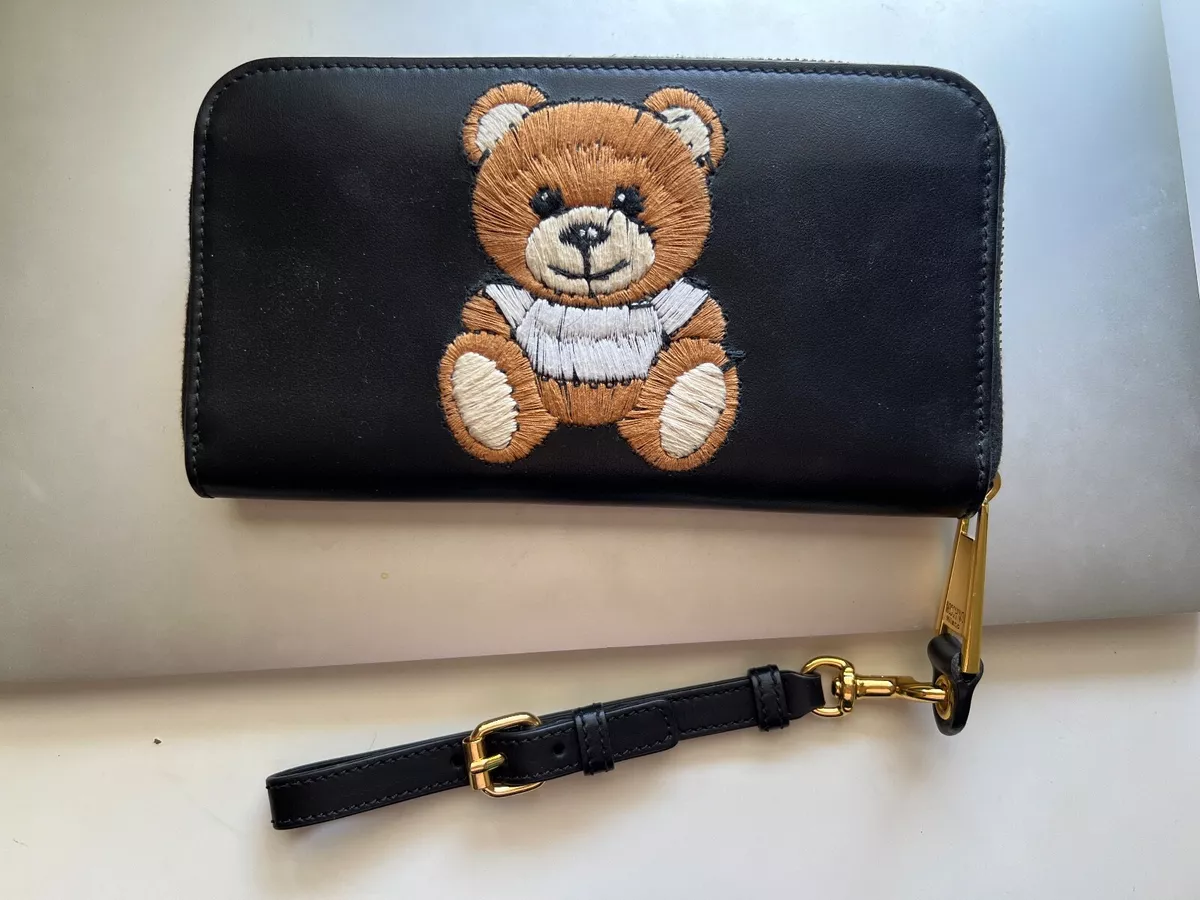 Moschino Couture Embroidered Bear Logo Zip Around Continental 