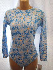 Hurley Women's M Long Sleeve One Piece Swimsuit Blue Yellow Floral Rash Guard