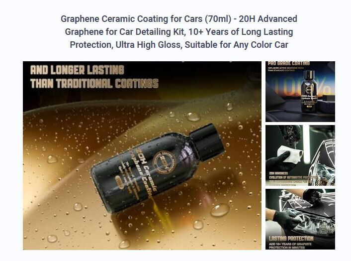 Graphene Ceramic Coating for Cars (70ml) - 20H Advanced Graphene for Car Sealed!