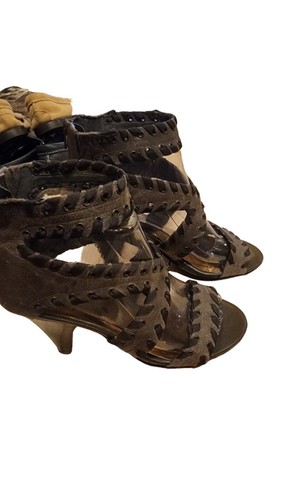 HTF RARE Fergie Womens Ankle Strap Heels Laced Gray Mocha Leather Size 7M - Picture 2 of 23