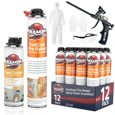Kraken Bond FastCoat Closed Cell Spray Foam 12Pk Class A Fire-Rated Gun Incl Set