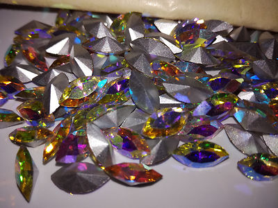 12-144 x Strass Glitzersteine Machine Cut Navettes Titania Crystal 8x4mm#319 NEU