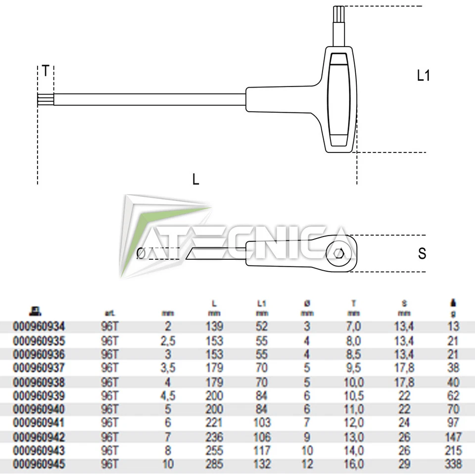 Inbusschlüssel bis T Männlich beta 96T Kelche Wein 2 A 10 MM Griff Ergonomische - Bild 2 von 2