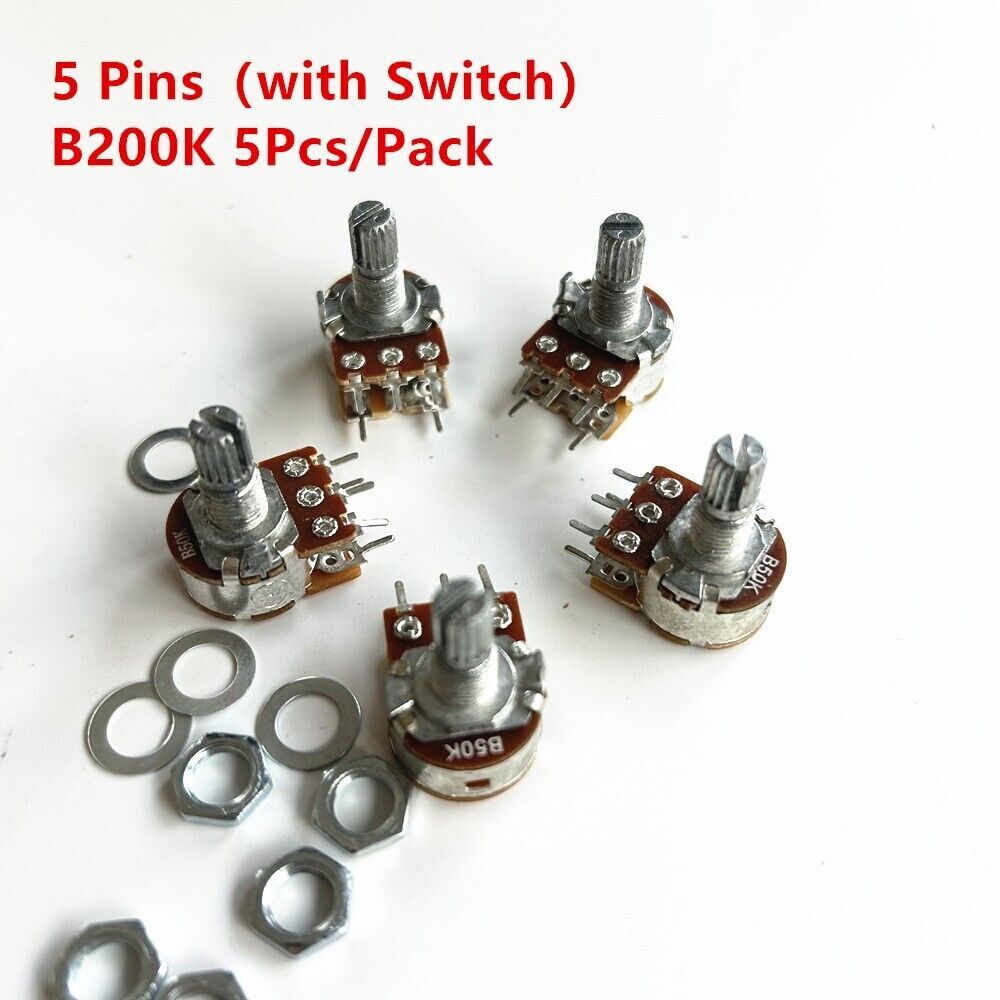 5Pcs B200K 200K WH148 5 Pins Potentiometer with Switch Shaft 15mm 5 Pin ...