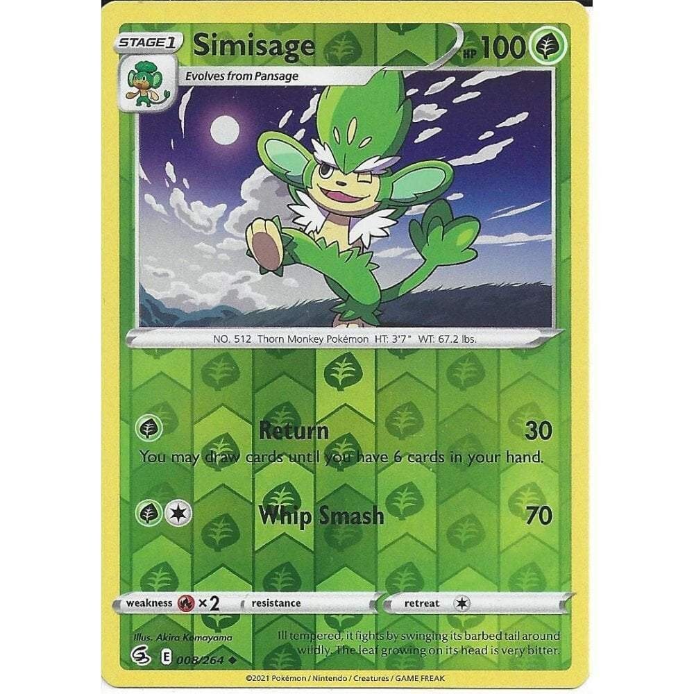 Simisage 008/264 Fusion Strike Reverse Holo Uncommon NM Pokemon