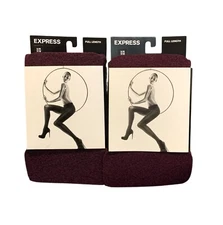 2 Pack of Express Full Length Opaque Marled Tights Very Berry (Maroon) S/M New