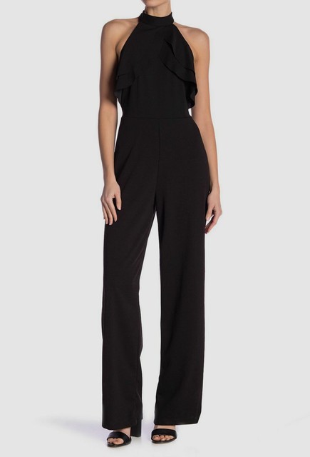 Bebe Ruffle Halter Neck Waist Tie Jumpsuit Black Size 12 A512 For Sale Online Ebay