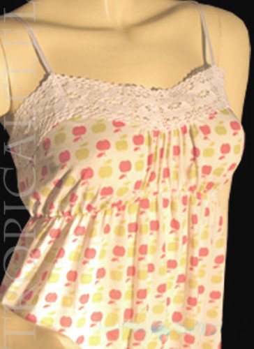 Neu Y2K weißes Babydoll Top Tank Cami Spitze gehäkelt hergestellt in den USA Äpfel rot Fee schick - Bild 3 von 4