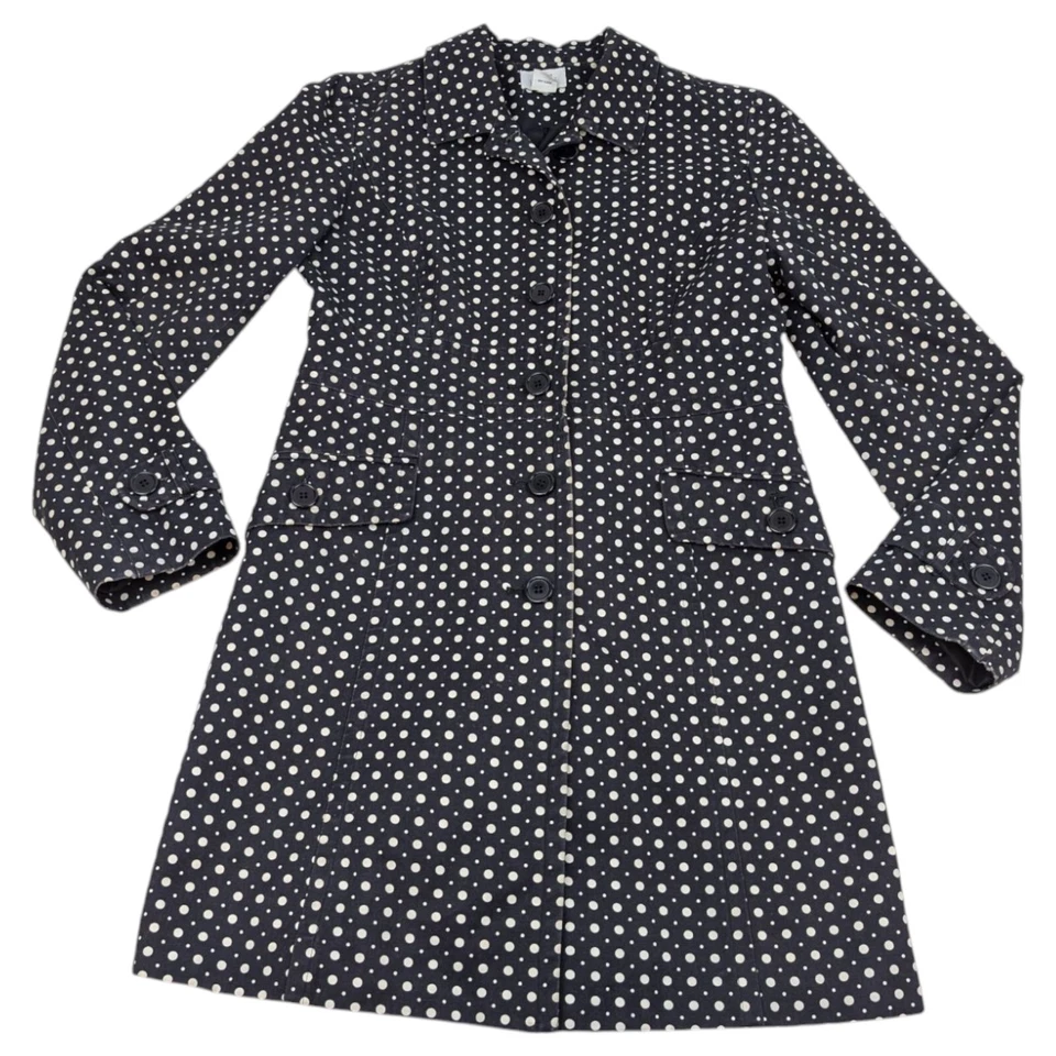 Gabardina para mujer LOFT Ann Taylor P-Coat lunares blancos y negros talla 4 Foto 2 de 4