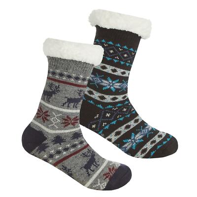 Kinder/Jungen Fairisle voll mit Vlies gefütterte warme & gemütliche Winter Pantoffelsocken