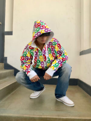 Men's Gino Green Global White | Multicolor All Over Fleece Hoodie