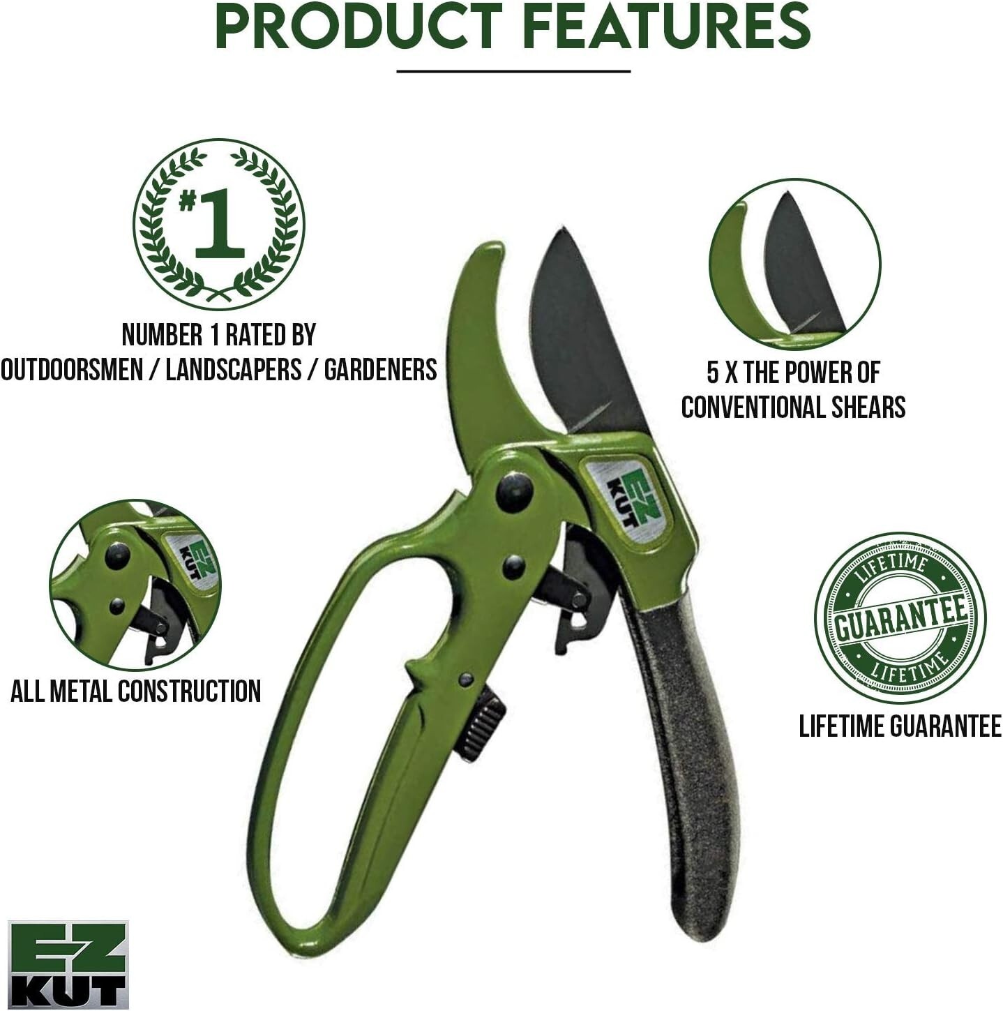 EZ Kut Heavy Duty Ratchet Pruner – Cuts Branches Up to 1.5" – Carbon Steel Blade