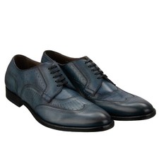 DOLCE & GABBANA NAPOLI Classic Leather Derby Shoes Blue 40 UK 6 US 7