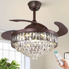 42" Retractable Ceiling Fans LED Light 3-Color Change Remote Chandelier Lighting