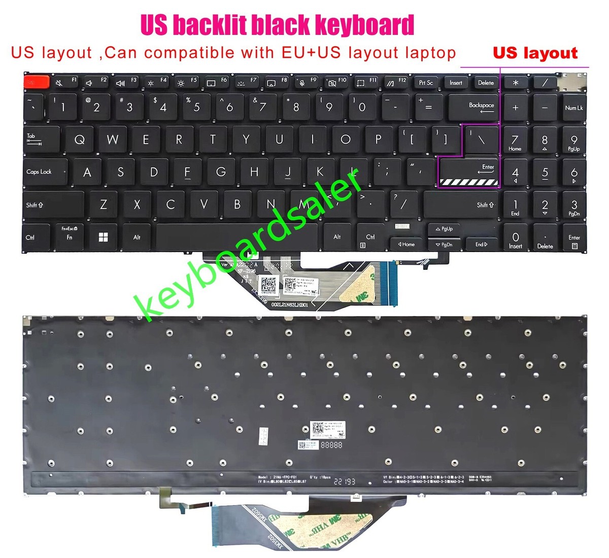 Tastiera Retroilluminata Nera US Per ASUS K3502Z, S5602, M5602, X5602, M3502, S3502