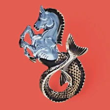 HIPPOCAMPUS PENDANT BROOCH Sea Horse convertible pin enamel kelpie merhorse U5