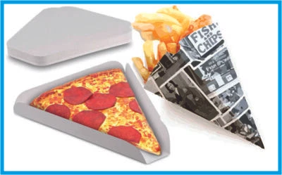 KRAFT CHIP CONE und PIZZASCHEIBE Einweg Papierkarte zum Mitnehmen Zeitungspapier Zeitung