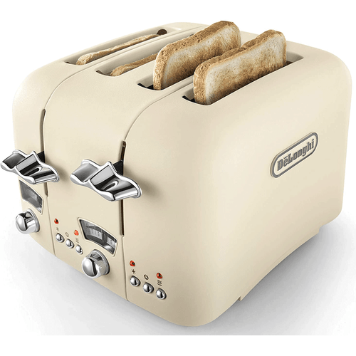 De'Longhi Argento Flora 4 Slice Toaster Beige CT04.BG | Wide Slots, Crumb Tray - Picture 2 of 6
