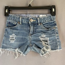 GAP 1969 Denim Girls Sz7 Distressed Raw Hem Jean Shorts Adjustable Waistband