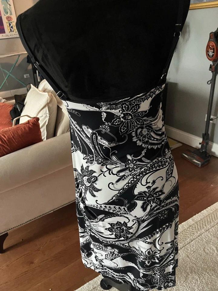 NUEVO CON ETIQUETAS Damas Talla Mediana Tommy Bahama Negro Blanco Paisley Traje de Baño Cubrir Vestido Foto 2 de 4