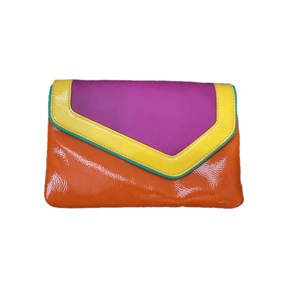 Bolso de Hombro Nine West Naranja y Rosa Caliente Charol Sobre Colorido Cartera Foto 3 de 4