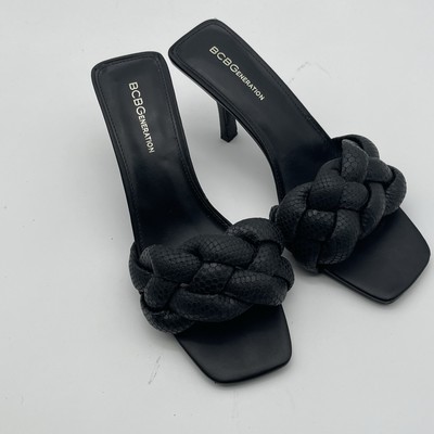 Bcbgeneration Marlino Black Embossed Woven Strap Square Toe Heels Women's 9.5