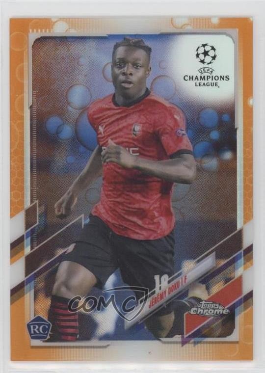 2020-21 Topps Chrome UCL Orange Bubbles Refractor Jeremy Doku Jérémy #2 04ae