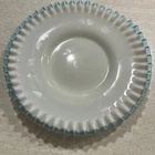 Rare Vintage Fenton 11 1/2 sandwich plate Milk Glass with Aqua Blue Ruffled Edge