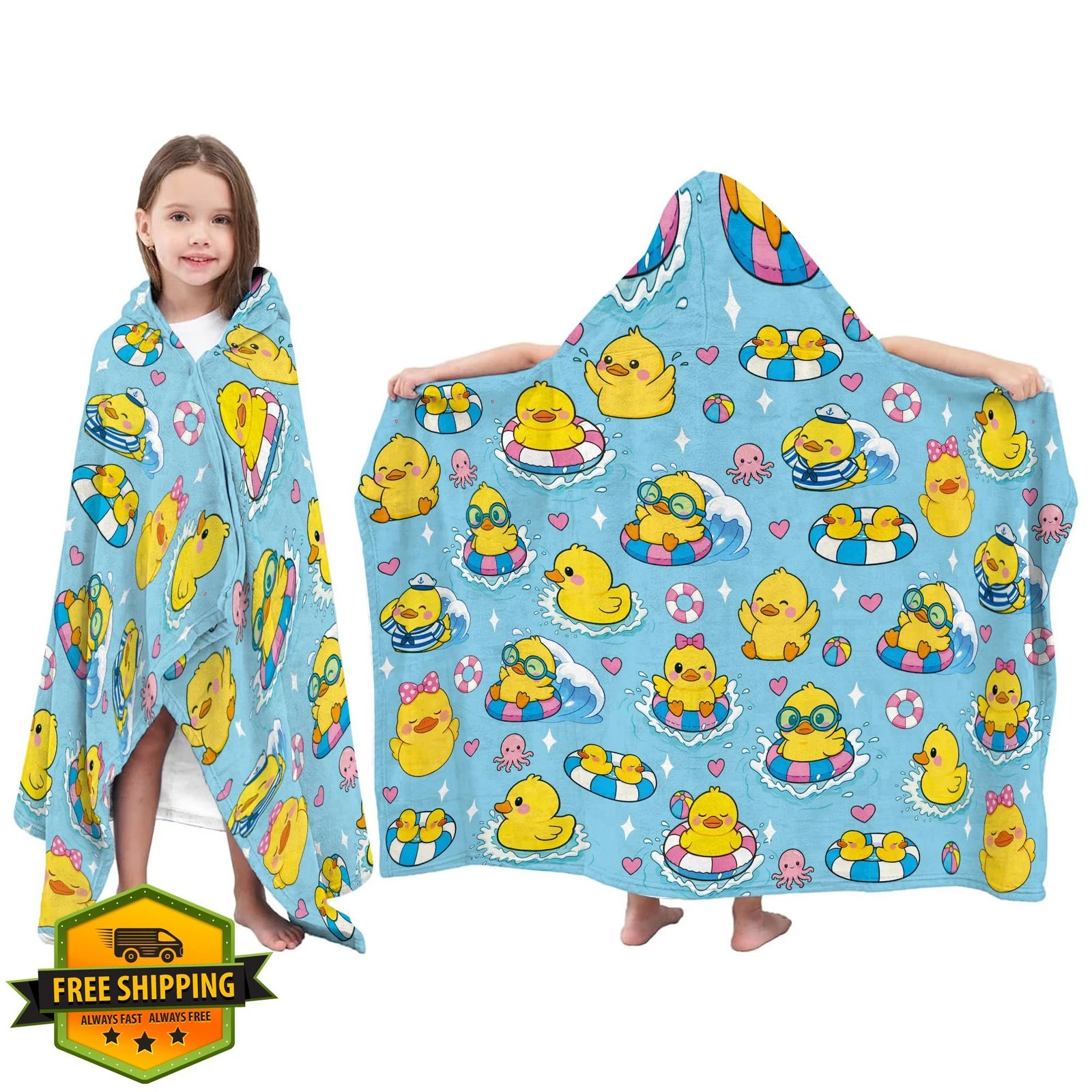 JOPJOLIW Hooded Towel Kids Blue Duck01