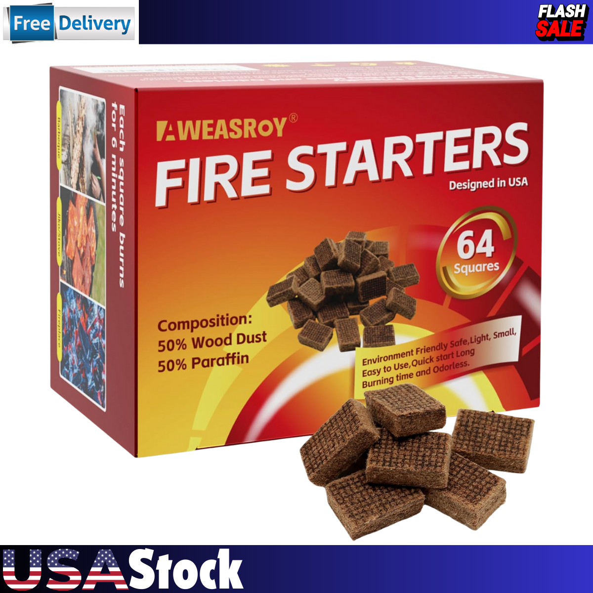 Fire Starter Squares 64, Odorless Fire Starters for Fireplace, Camping