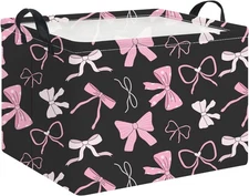 Rectangle Storage Basket with Handles,Collapsible Toys Bin,Books Bowknot 