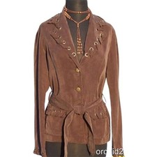Cache Brown Whip Stitch Removable Self Belt Jacket Top New Stretch 138 NWT