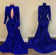 Sparkely Sequins Mermaid Evening Prom Dresses High Neck Celebrity Party Gowns