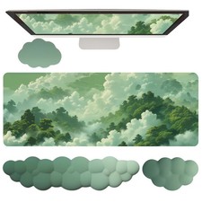 Green Cloud Mouse Pad and Keyboard Wrist Rest 4PCS Extended Forest Mountain A...