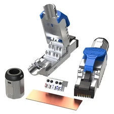 2 Pack Shielded Cat6A RJ45 Connectors Tool-Free Plug for 22AWG Cable Blue