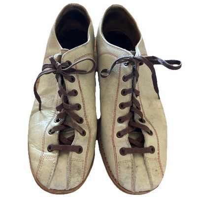 Vintage Tan Light Brown Leather Bowling Shoes, Mens Between 7.5 To 8.5