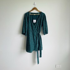 Tussah Dress Size AU 12 Maggie Green Leopard Animal Print Wrap BNWT