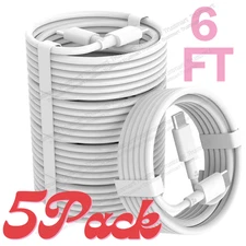 5Pack Lot 6FT Type USB-C to USB-C Cable 60W Fast Charging PD Cord Rapid Charger