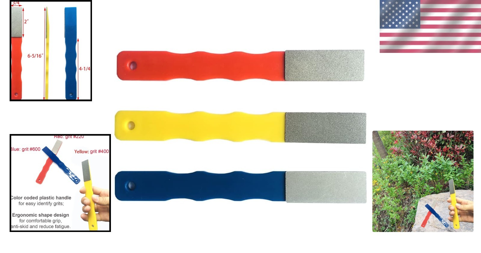 Color Coded Diamond File Set - Coarse, Medium, Fine for Precision Sharpening
