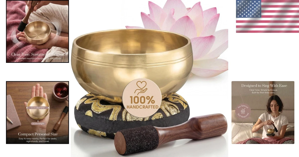 Complete Tibetan Singing Bowl Set with Resources – Easy to Learn Meditation Aid
