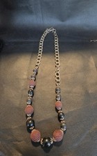 LIZ CLAIBORNE LC VINTAGE BLACK BEADED NECKLACE FASHION Chunky Signed 34in