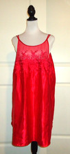 Vtg-80s Dentelle Slip Night Gown Red Satin Polyester Embroidery Size-L/G