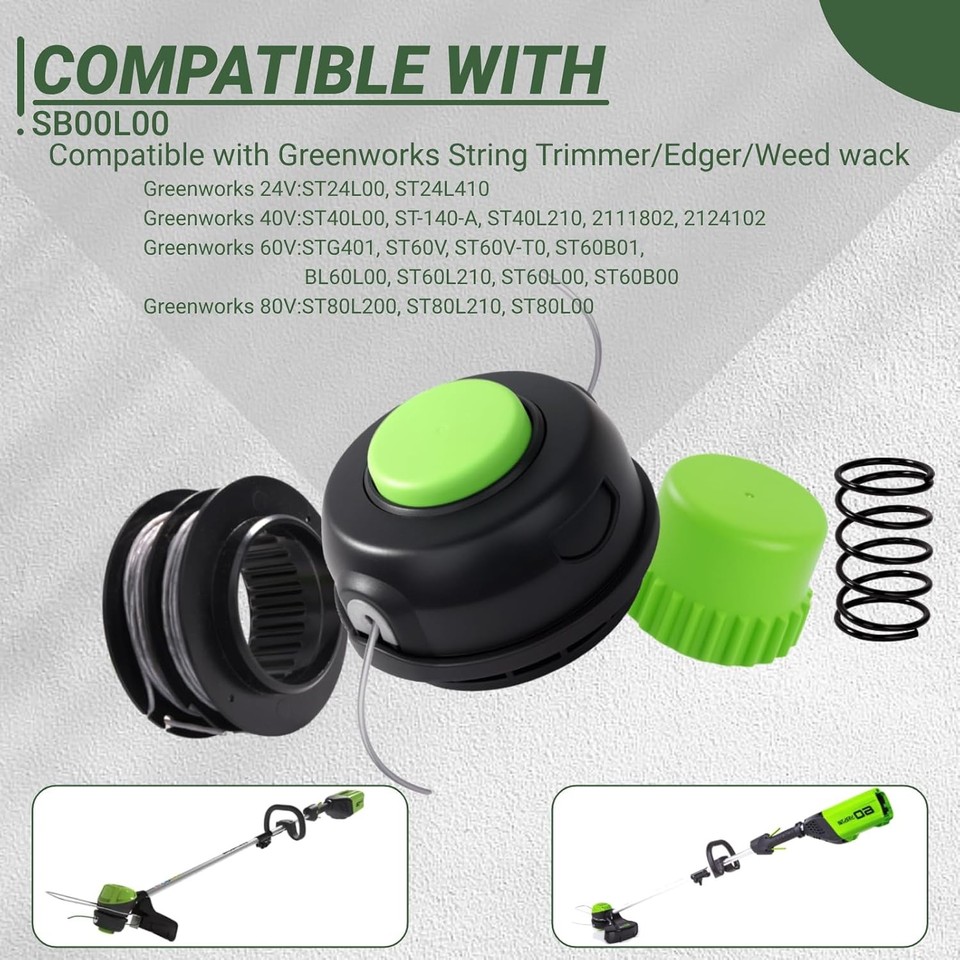 Eyoloty SB00L00 Ersatz-Spulenkopf Für Greenworks & Snapper Rasentrimmer – Vorgewickelt Mit 0,2 Cm Schnur, 4,5 M Länge – Kompatibel Mit ST60V, ST80L200 Uvm.
