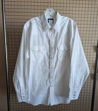 Vtg Mens Wrangler White Lightweight Pearl Snap Western Shirt Sz LARGE Flaw