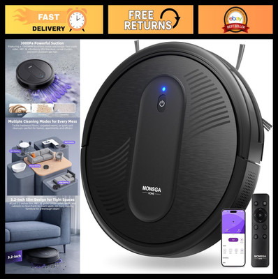 Powerful 4000Pa Robot Vacuum Cleaner - 140Min Runtime, Slim Design, App/Voice Co